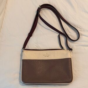 Kate Spade Two-Tone Crossbody Bag in Brown and Cream w/Maroon strap